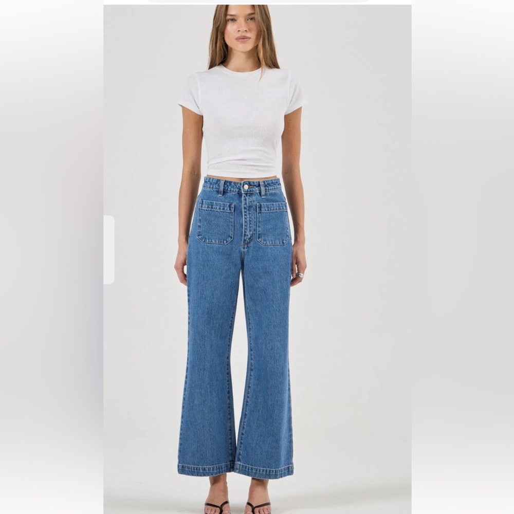 ROLLA'S Blue High-Rise Wide Leg Jeans with Front Patch Pockets